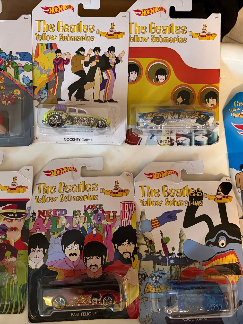 Hot Wheels The Beatles Yellow Submarine Collectible Cars (complete set)